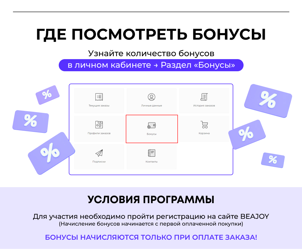 Где посмотреть бонусы — личный кабинет BEAJOY